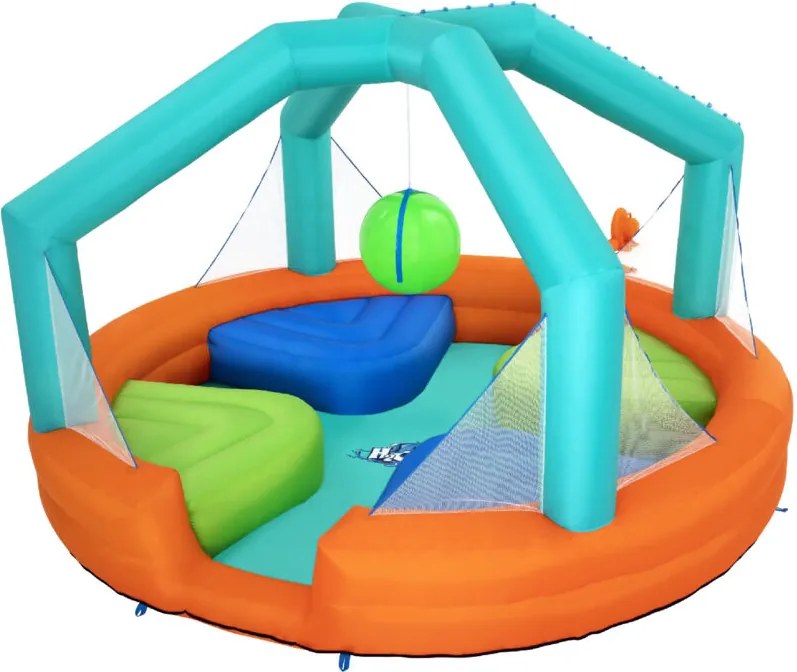 Piscina Gonfiabile Bestway Dodge & Drench Water Park 450x450x268 cm con Gioco Palla Sospesa e Piattaforme