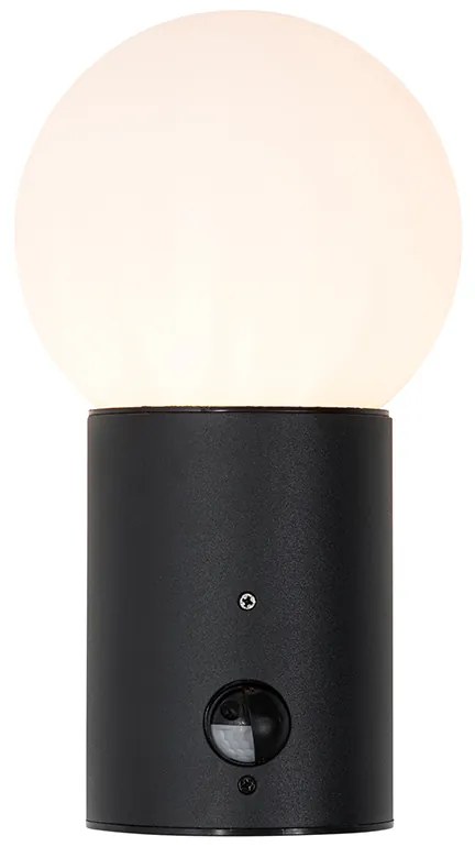 Lampada da parete per esterni nera con vetro opalino con sensore di movimento - Huma