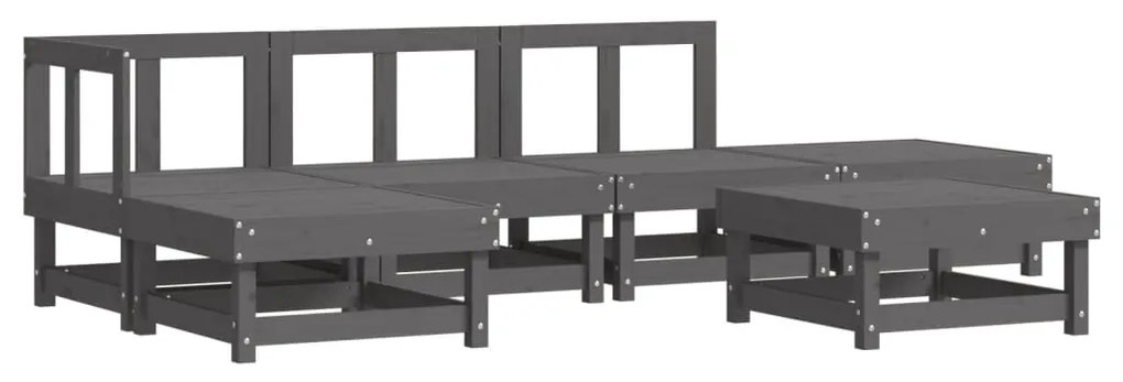 Set Salotto da Giardino 6 pz Grigio in Legno Massello di Pino