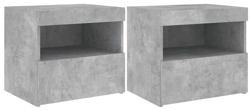Comodini con luci led 2pz grigio cemento 50x40x45 cm