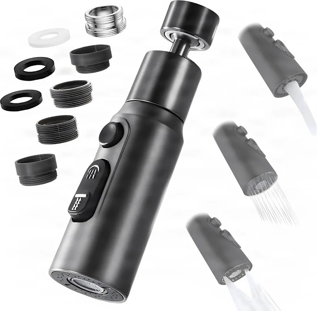 Aeratore per rubinetto EYN DEL1712 orientabile a 360° con 3 getti, disponibile in più finiture — A