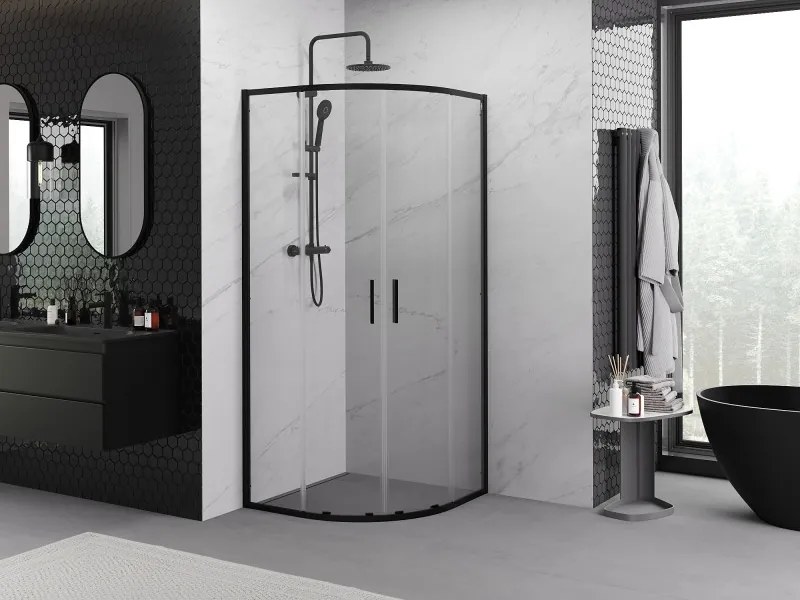 Mexen Exo-S Duo cabina doccia semicircolare scorrevole 90 x 90 cm, trasparente, nera - 8132-090-090-70-00