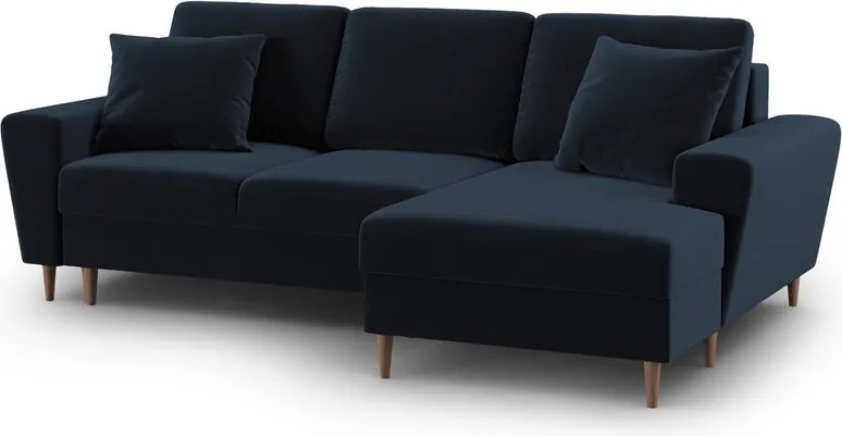 Divano angolare blu scuro allungabile e con contenitore (con penisola a destra/con chaise lounge) con rivestimento in velluto Kyoto – Cosmopolitan Design