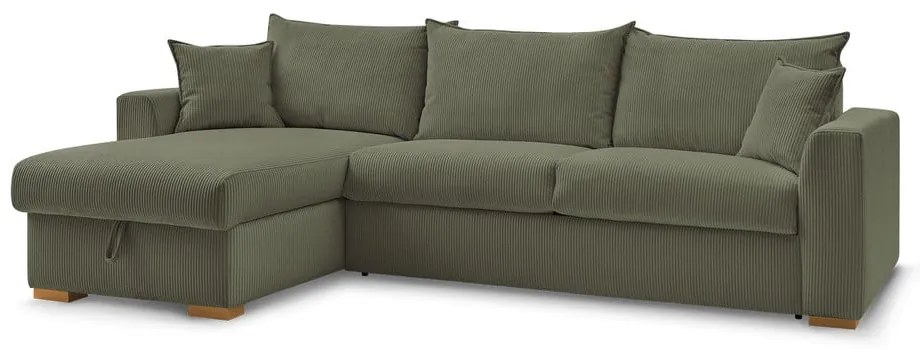 Divano angolare verde allungabile (con composizione variabile) con rivestimento in velluto a coste Augustin – Bobochic Paris
