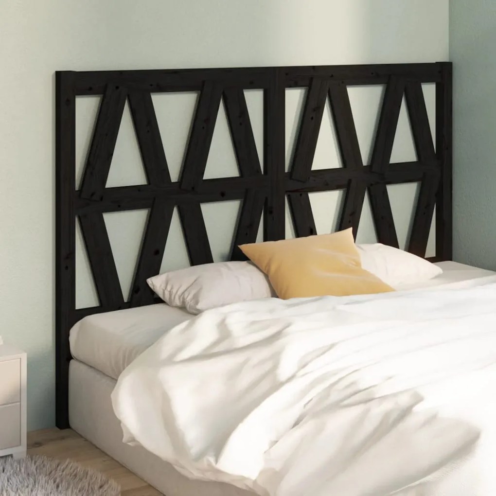 Testiera per letto nera 146x4x100 cm in legno massello di pino