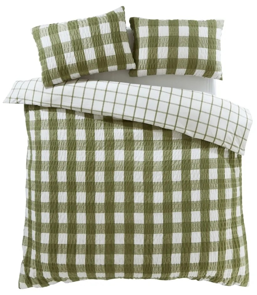 Biancheria da letto in flanella verde per letto matrimoniale 200x200 cm Gingham Check - Catherine Lansfield