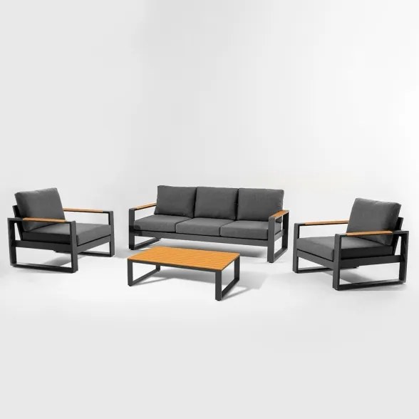 Salotto Da Esterno 5 Posti In Alluminio Con Tavolino E Cuscini Boston Antracite