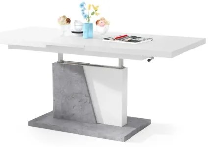 Tavolino pieghevole da caffè/pranzo con piano sollevabile NINO bianco/grigio calcestruzzo