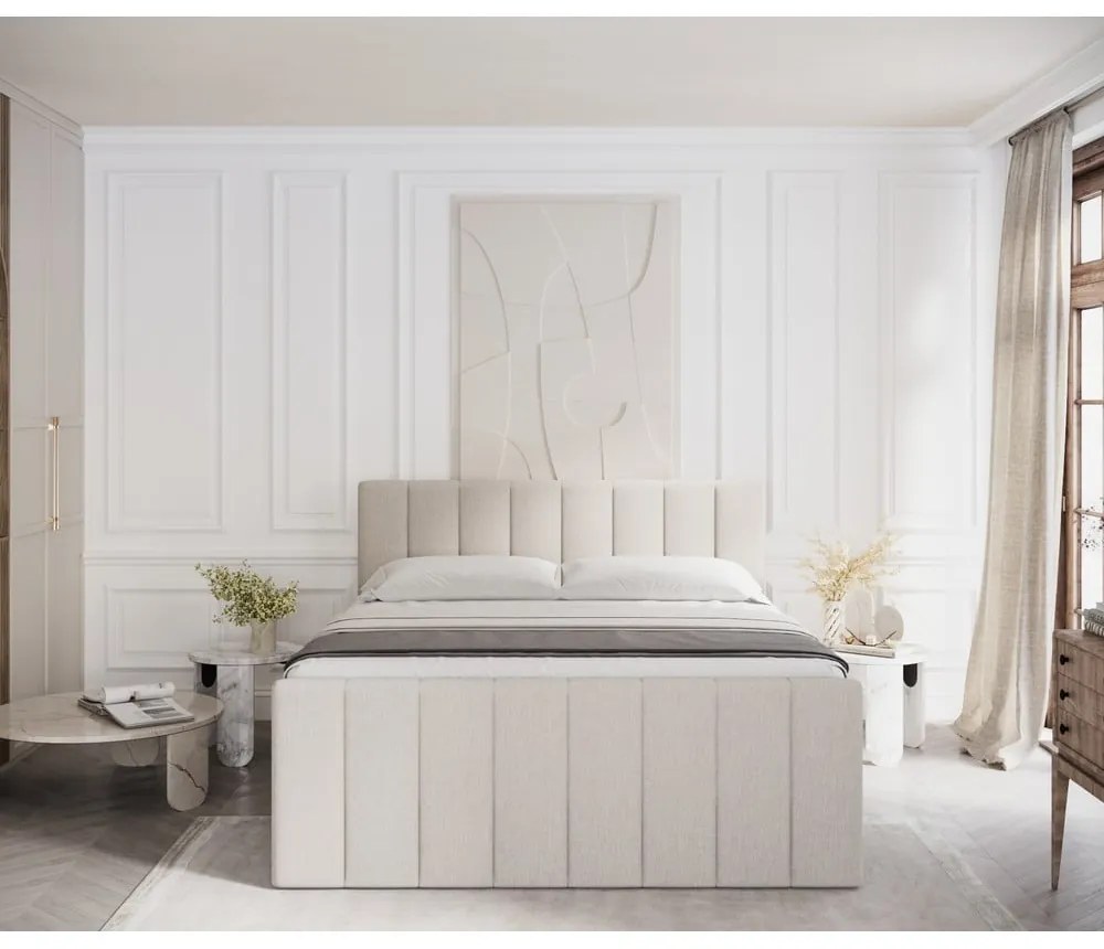 Letto boxspring beige con contenitore 200x200 cm Ruby - Maison de Rêve