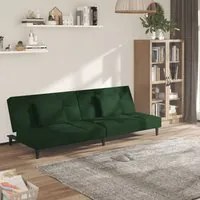 Divano Letto a 2 Posti con 2 Cuscini Verde Scuro in Velluto 375809