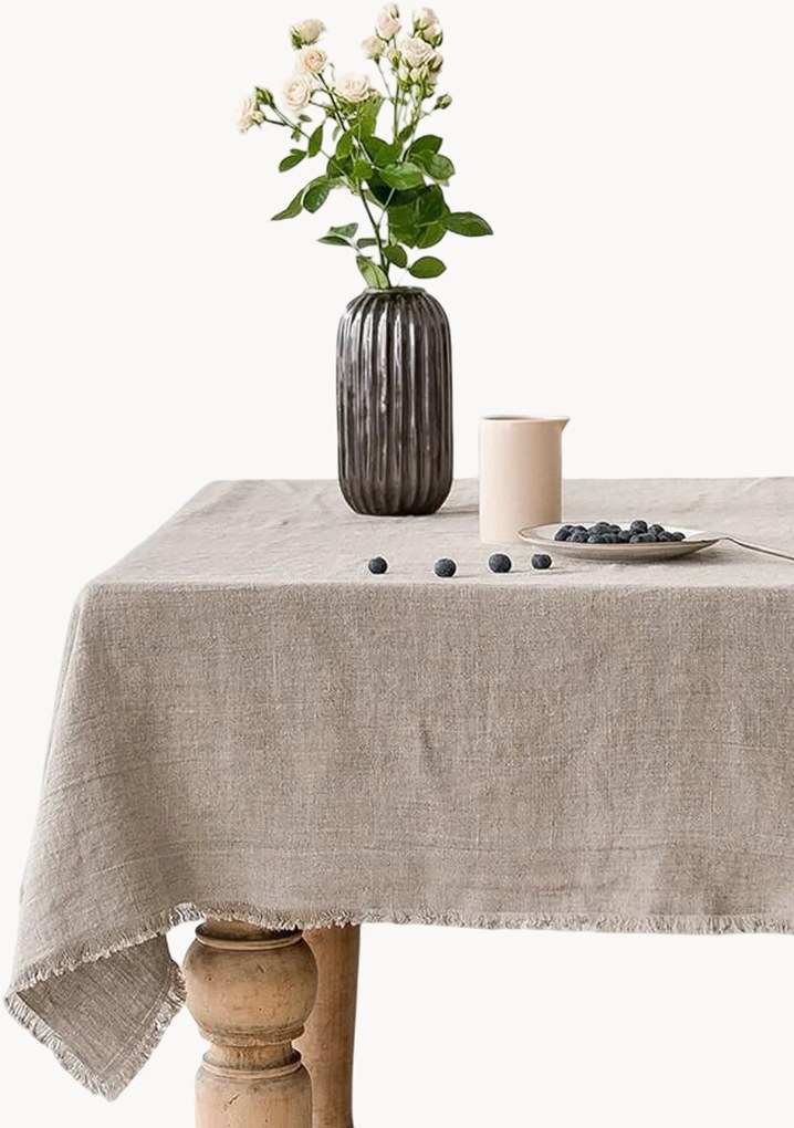 Tovaglia in lino fatta a mano con frange Natural