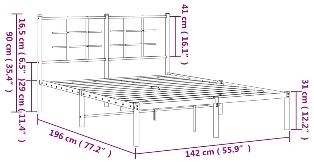 Giroletto con Testiera in Metallo Nero 135x190 cm