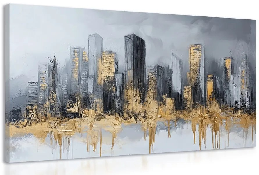 Quadro su tela – Panorama di grattacieli in oro e grigio