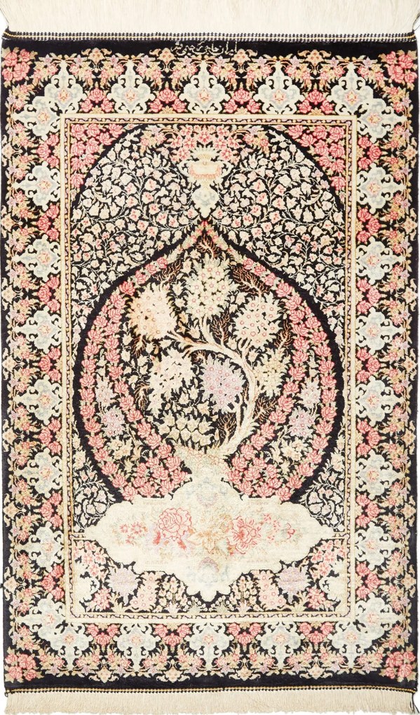 Ghom Tappeto persiano 90x60 Nero (Iran) Annodato A Mano