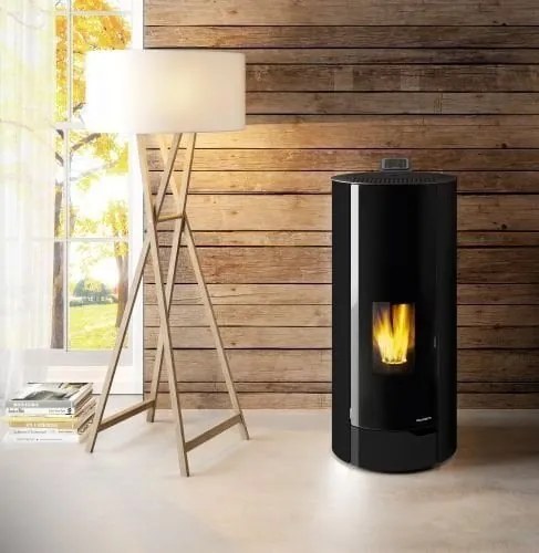 Stufa A Pellet Ecofire ad Aria con porta in vetro stondata acciaio Nero Palazzetti Nina 8