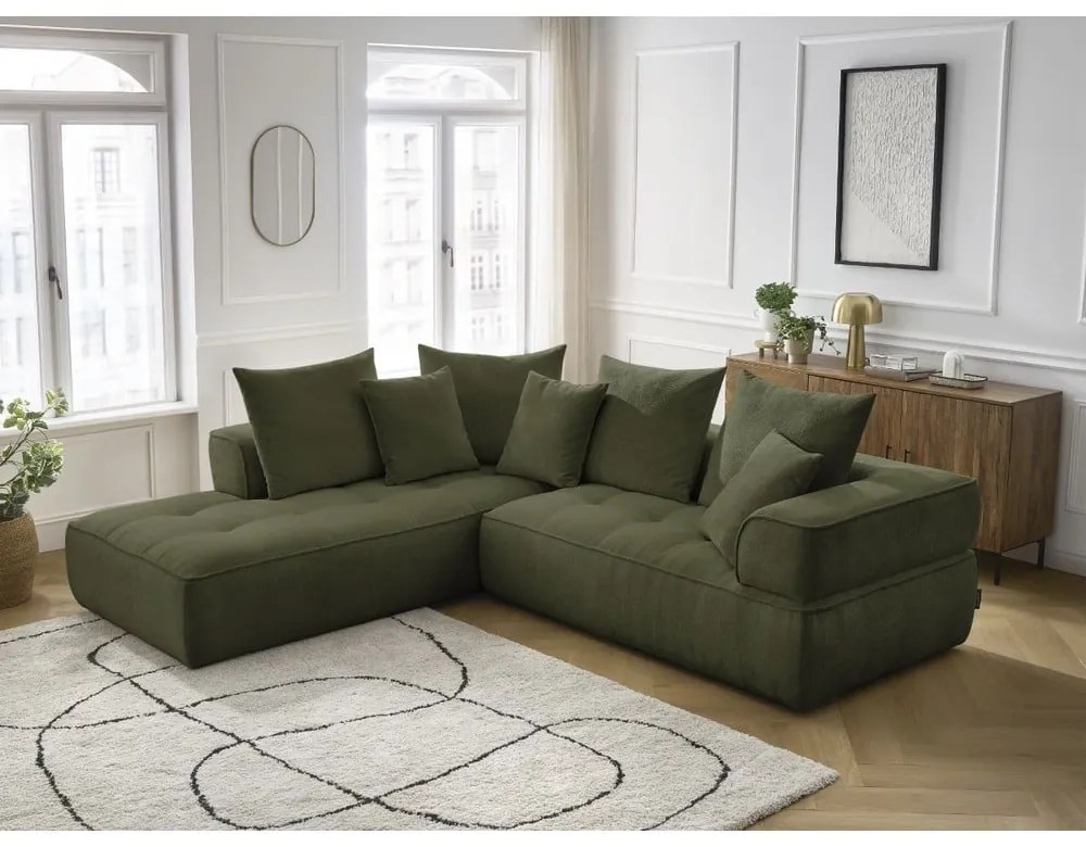 Divano angolare verde (penisola a sinistra/a L) con rivestimento in ciniglia Whesley – Bobochic Paris