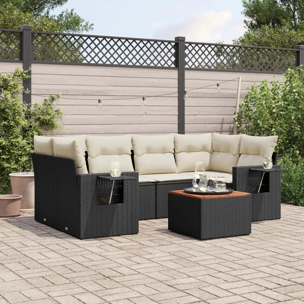 Set divani da giardino con cuscini 7pz nero polyrattan