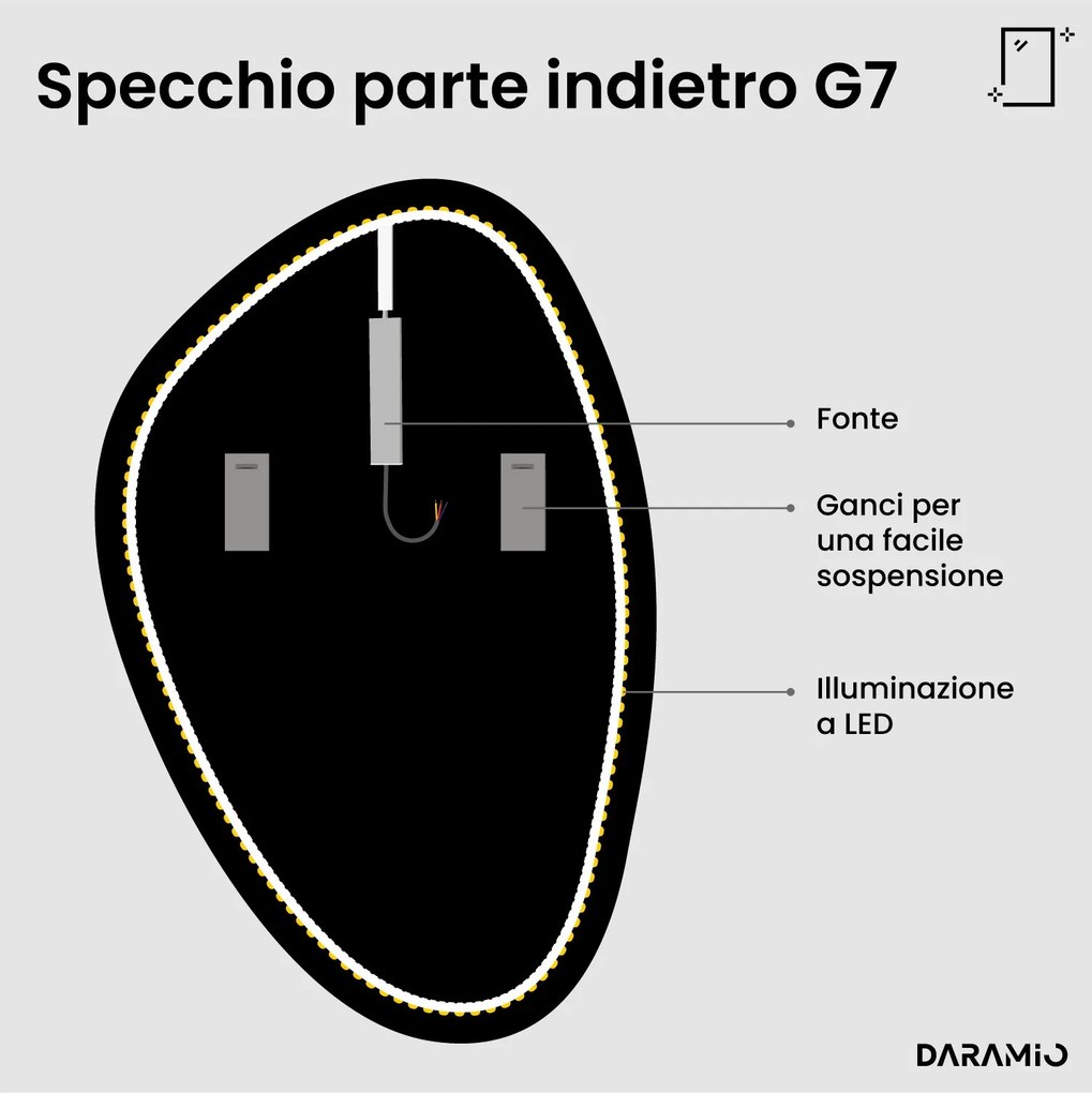 Specchio asimmetrico con luce LED G7