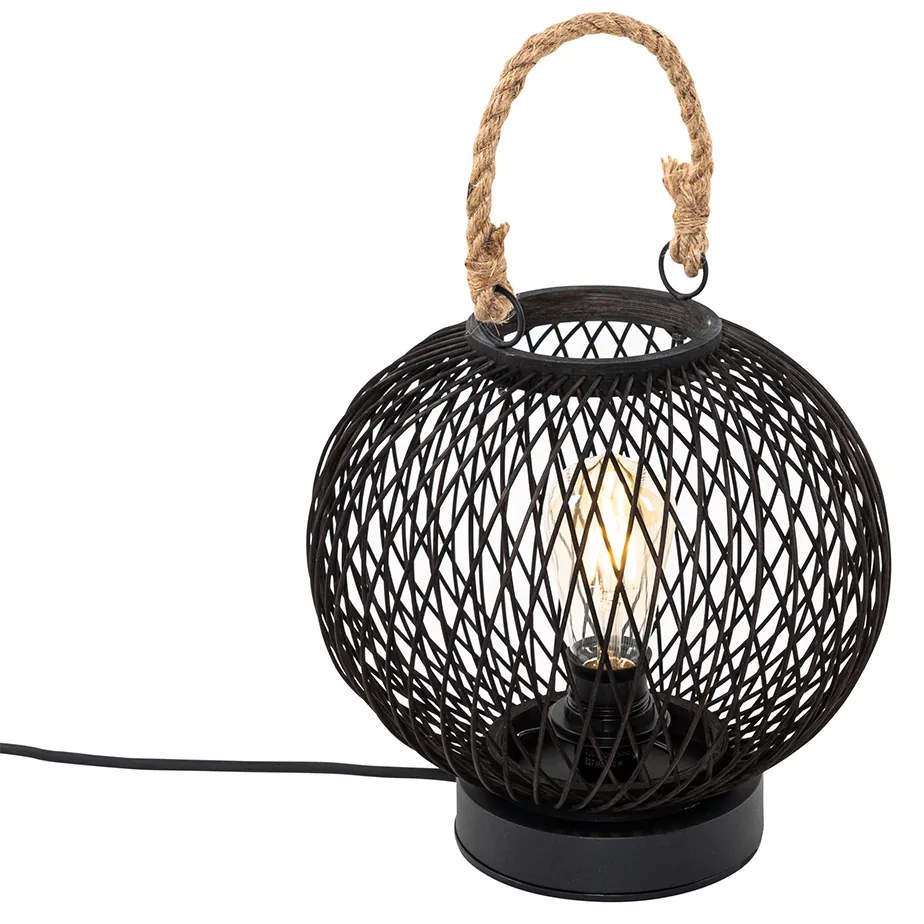 Lampada da tavolo da esterno rustica in rattan nero - Calamus