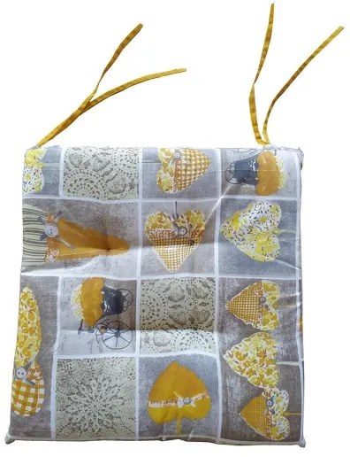 Cuscino Coprisedia 4 PUNTI imbottito con laccetti COUNTRY giallo 2 pezzi