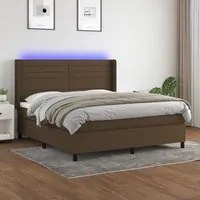 Letto a Molle Materasso e LED Marrone Scuro 160x200 cm Tessuto 3138408