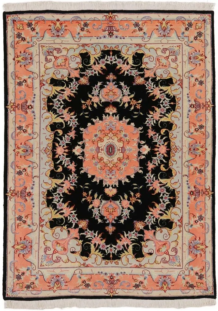 Tabriz Tappeto 150x100 Nero (Iran) Annodato A Mano