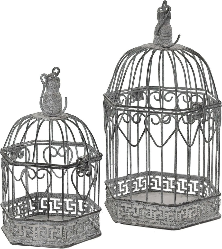 DORIAN - set di 2 gabbie esagonali bianco ossidato