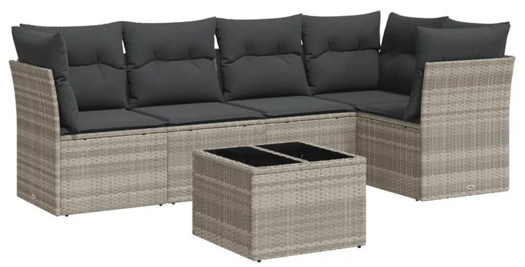 Set divano da giardino 6pz con cuscini grigio chiaro polyrattan