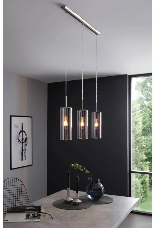 Lampadario Moderno Selvino nichel paralume nero e trasparente 3x E27 EGLO