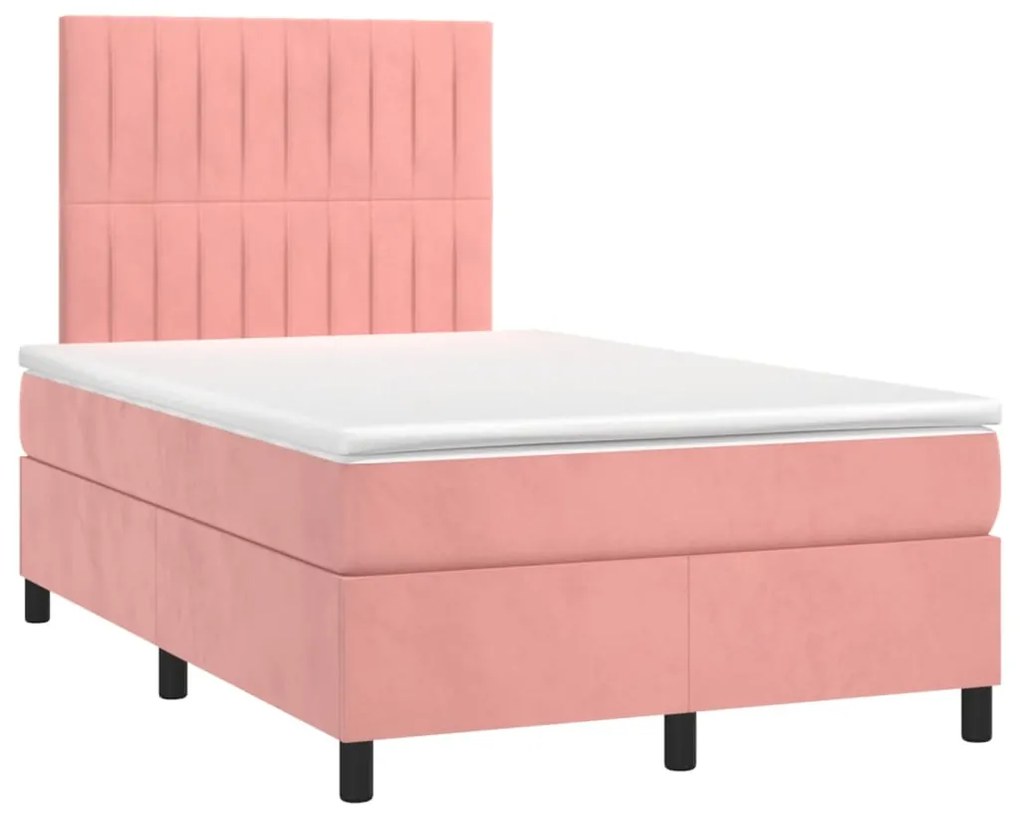 Letto a molle con materasso e led rosa 120x190 cm in velluto