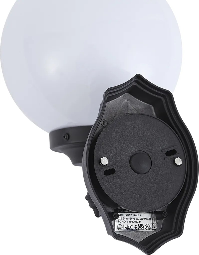 Lampada da parete classica da esterno nera con vetro opale IP44 - Champs