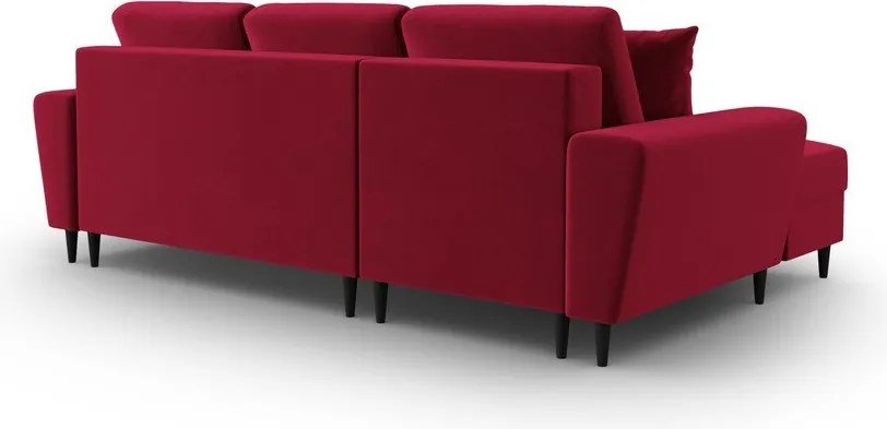 Divano angolare rosso allungabile e con contenitore (con penisola a sinistra/con chaise lounge) con rivestimento in velluto Kyoto – Cosmopolitan Design