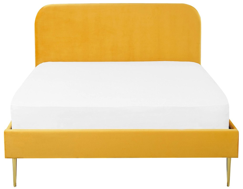 Letto con rete a doghe velluto giallo e oro 140 x 200 cm FLAYAT Beliani