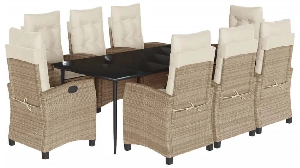 Set da pranzo da giardino 9 pz con cuscini beige in polyrattan