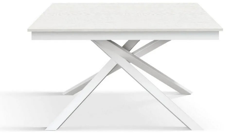 Tavolo VOLPAIA in legno, finitura bianco frassinato e base in metallo verniciato bianco, allungabile 120&#215;80 cm &#8211; 170&#215;80 cm