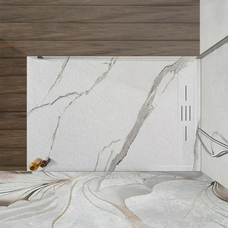 Piatto doccia 80x120 effetto marmo in resina riducibile con canalina Argo