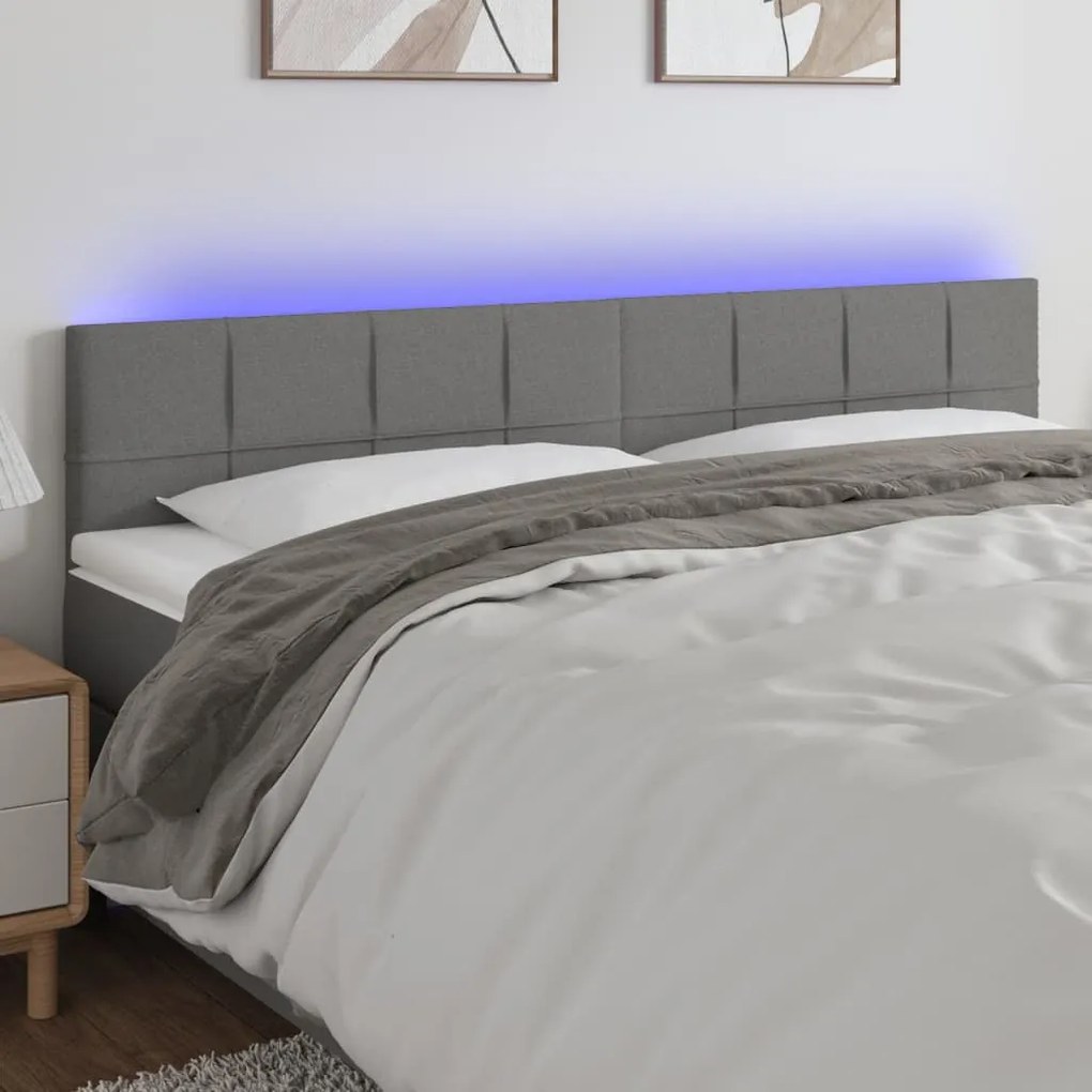 Testiera A Led Grigio Scuro 200x5x78/88 Cm İn Tessuto /