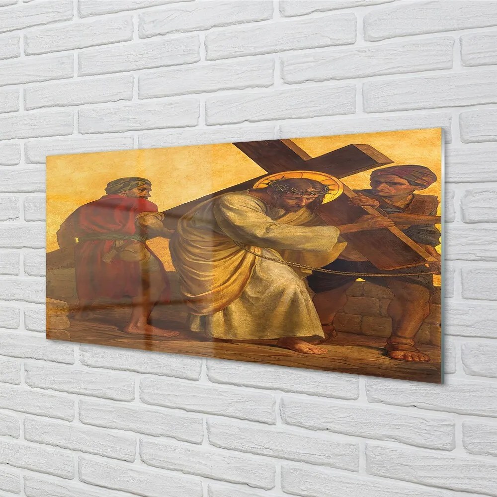 Quadro in vetro Gesù, il popolo della croce 100x50 cm