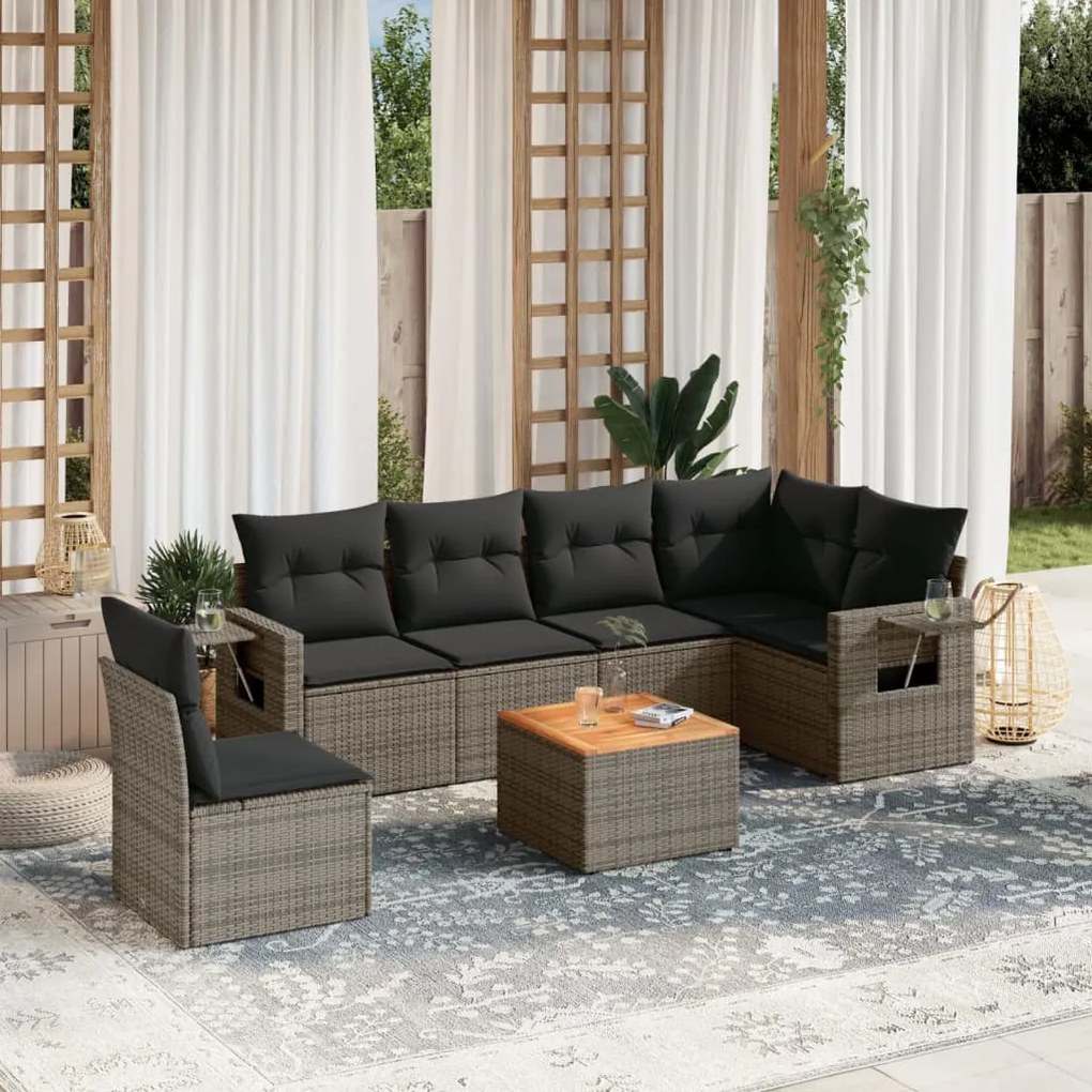 Set divani da giardino 7 pz con cuscini grigio in polyrattan