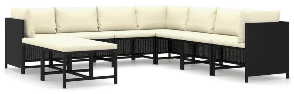 Set divani da giardino 9 pz con cuscini in polyrattan nero