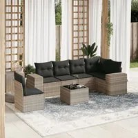 Set Divani da Giardino 7pz con Cuscini Grigio Chiaro Polyrattan 3222641