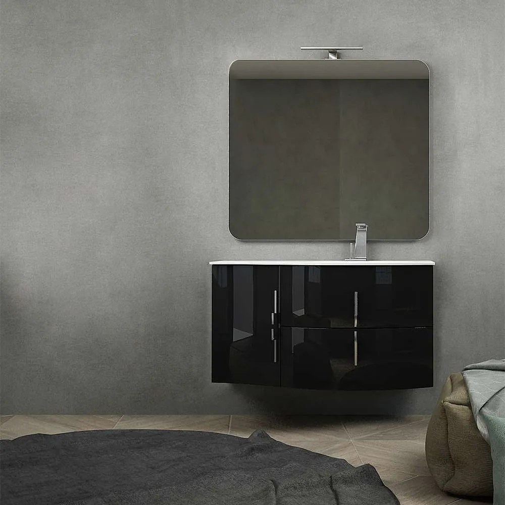 Composizione bagno sospeso con specchiera, nero lucido COD PRA105NL000DX