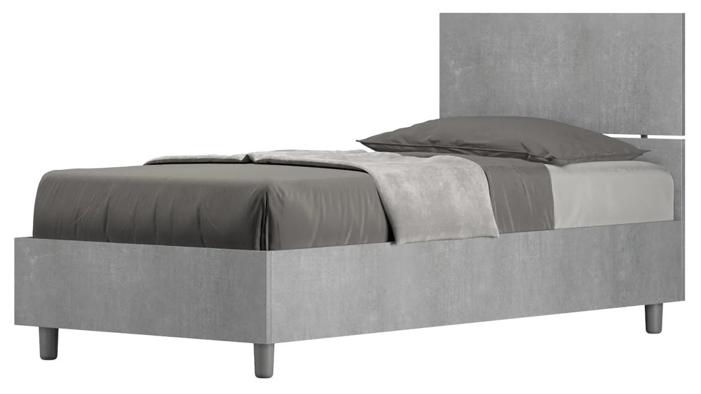 Letto singolo senza rete, con rete e contenitore 80x200 testata dritta Demas, cemento / senza rete