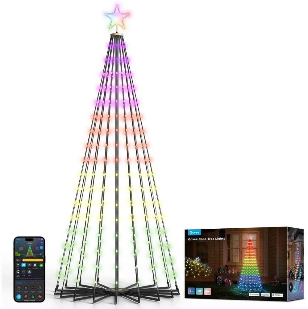 Govee-LED RGBIC Albero di Natale con stella LED/15W/230V IP65 1,8m Matter Wi-Fi