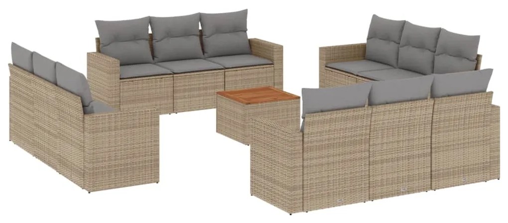 Set divano da giardino 13 pz con cuscini beige misto polyrattan