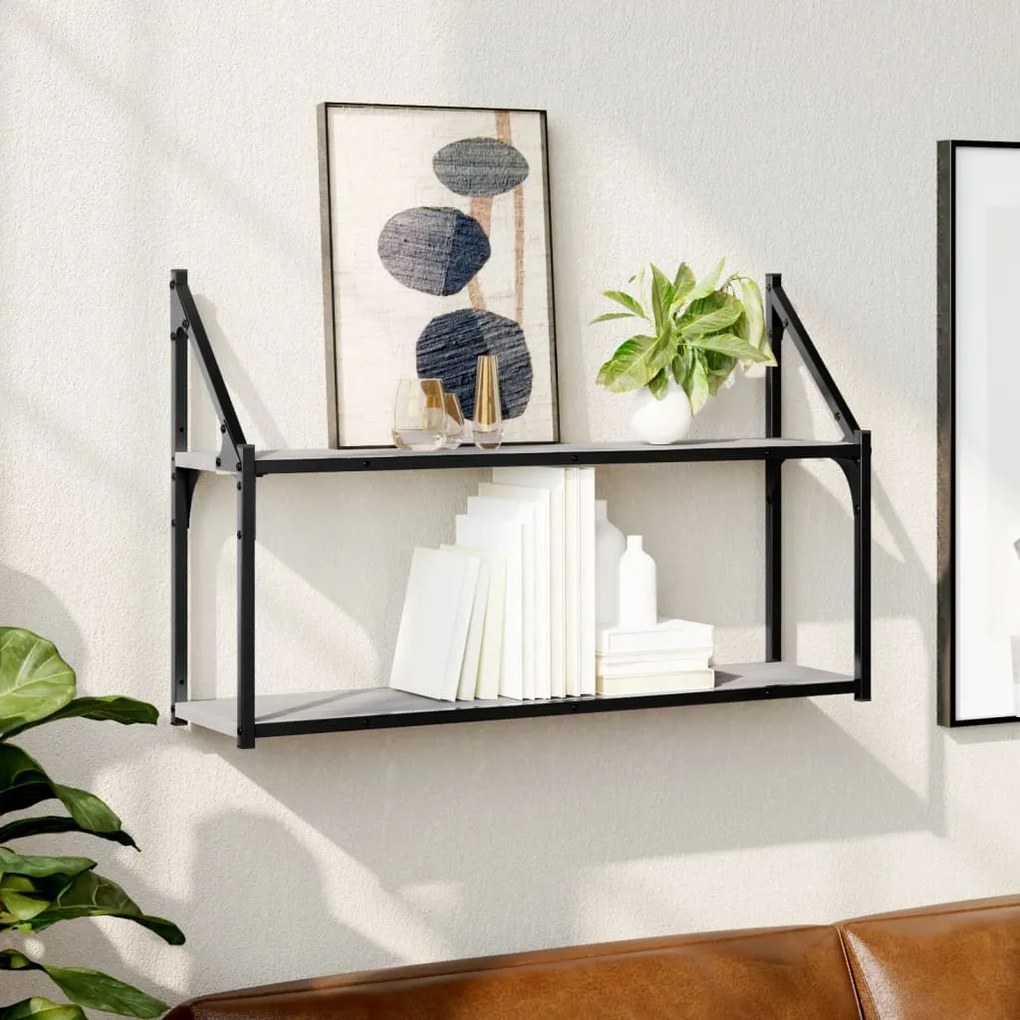 Scaffale Parete 2 Ripiani Grigio Sonoma 80x21x51 Cm Multistrato /