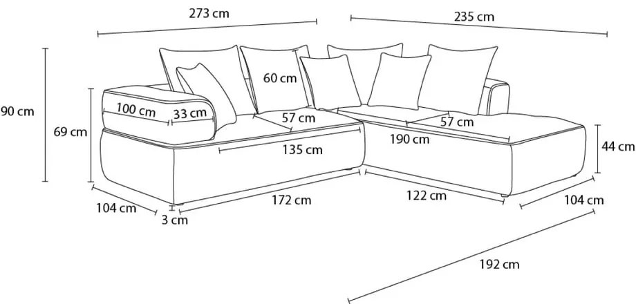Divano angolare color terracotta (penisola a sinistra/a L) con rivestimento in ciniglia Whesley – Bobochic Paris