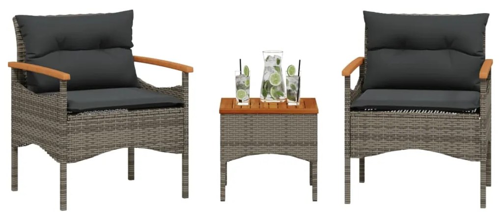 Set Divani Da Giardino 3 Pz Con Cuscini Grigio İn Polyrattan /