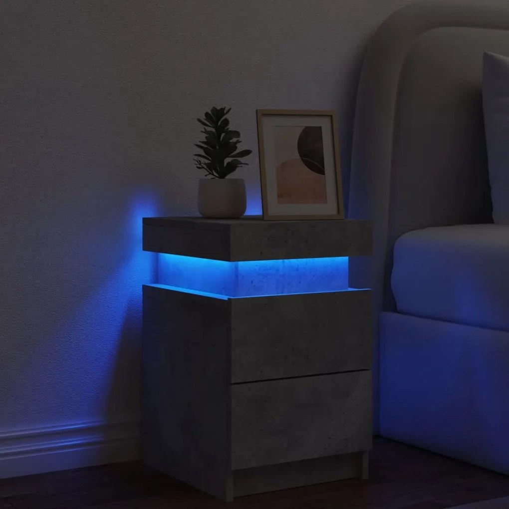 Comodino con luci led grigio cemento 35x39x55 cm