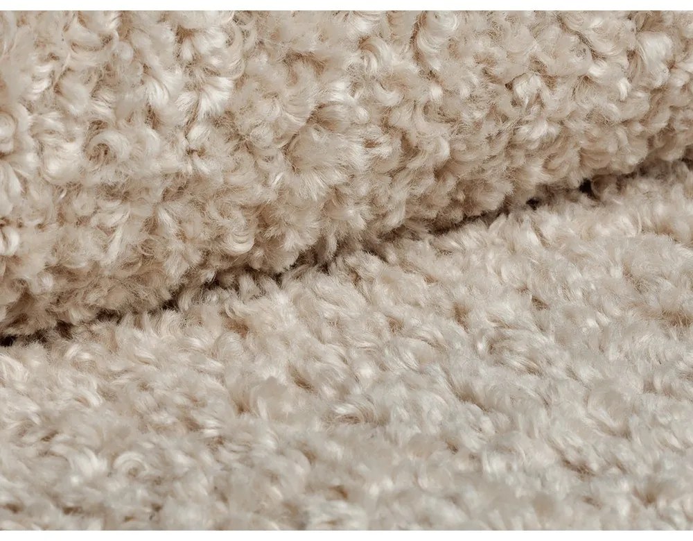 Poggiapiedi marrone chiaro con rivestimento in bouclé Dia – Micadoni